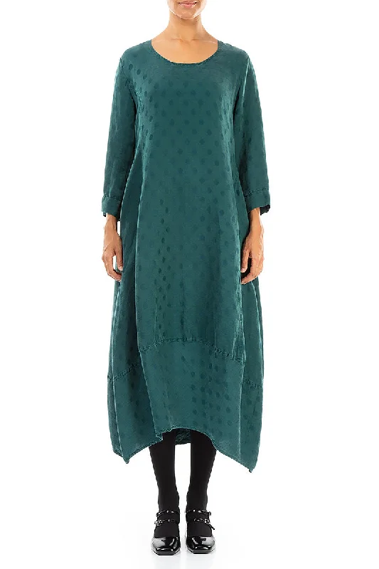 Back Buttons Emerald Silk Linen Dress