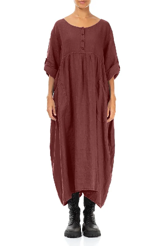 Buttoned Merlot Linen Dress