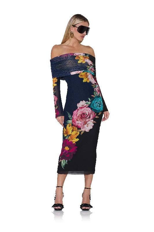 Cornelia Midi Dress - Navy Block Floral