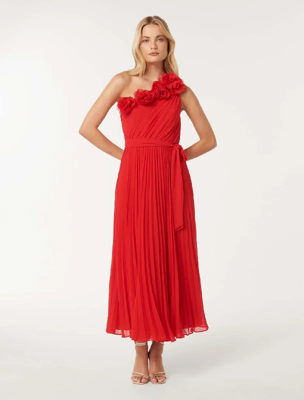 Everly Rosette Pleat Midi Dress