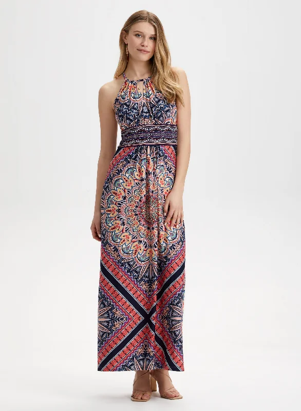 Floral Tile Motif Maxi Dress