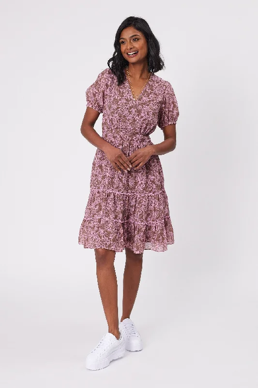 Gloss by Shine On Sapphira Mini Dress Brown Pink Floral