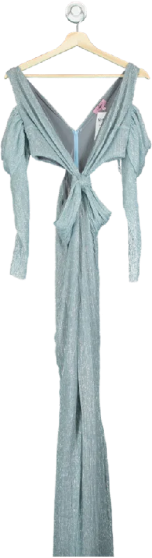 Ines Gaia Light Blue Metallic Plissé Maxi Dress UK S