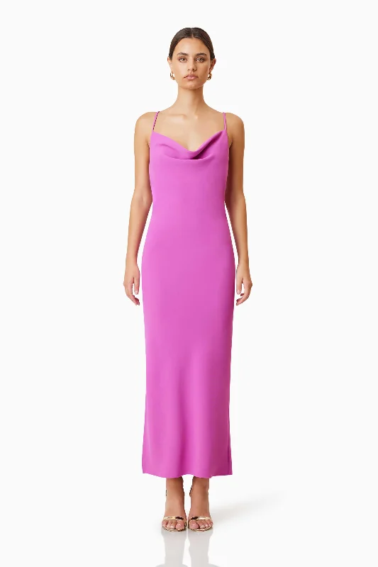 Kenna Cowl Neck Midi Dress In Purple