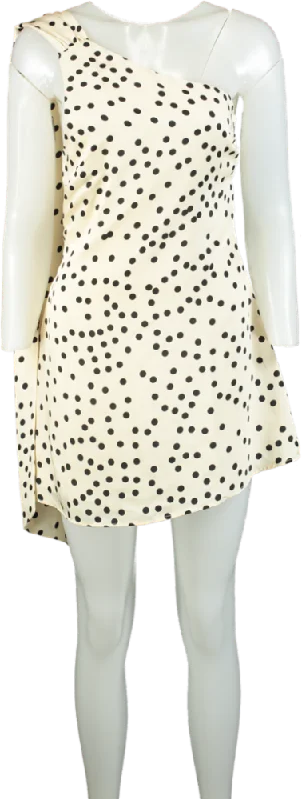 Meshki Cream One-Shoulder Polka Dot Mini Dress XS