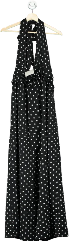 Miss Circle Black Polka Dot Halter Maxi Dress UK S