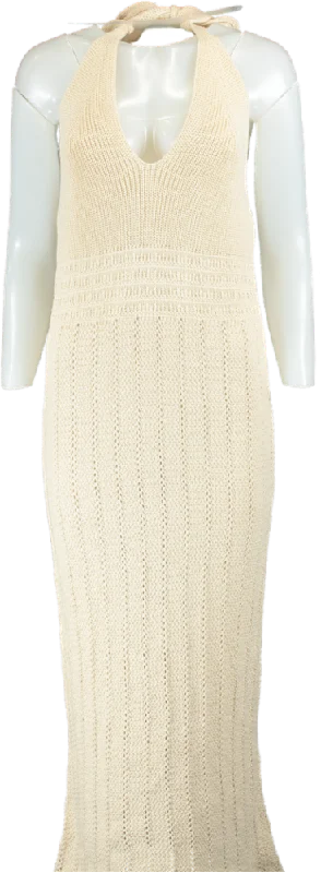 Nobody's Child Cream Knitted Halter Neck Maxi Dress UK M