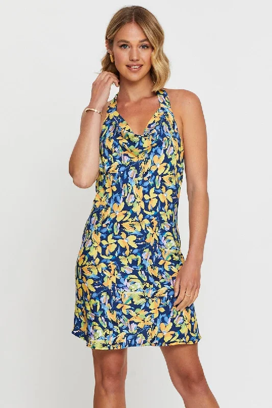 Print Mini Dress Halter Neck