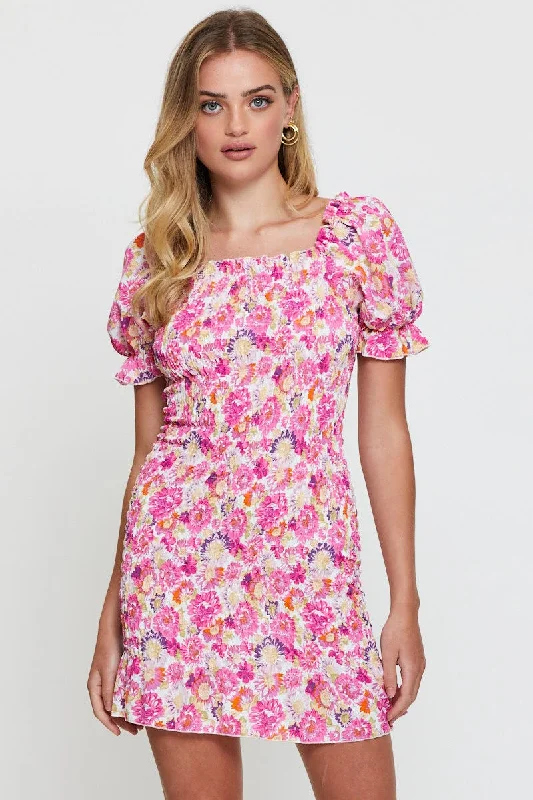 Print Mini Dress Short Sleeve