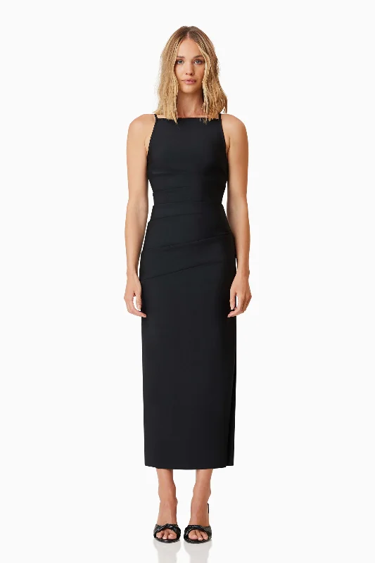 Rose Cocktail Midi Dress In Black