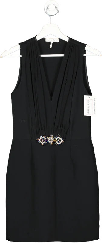 Sandro Black Romaine Embellished Midi Dress UK 8