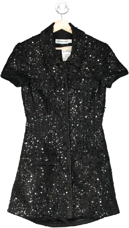 Self-Portrait Black Sequin Cutout Mini Dress UK 10