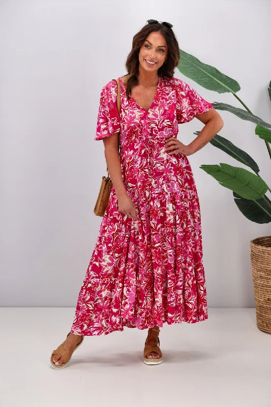 Silver Wishes Tess Floral Maxi Dress Hot Pink