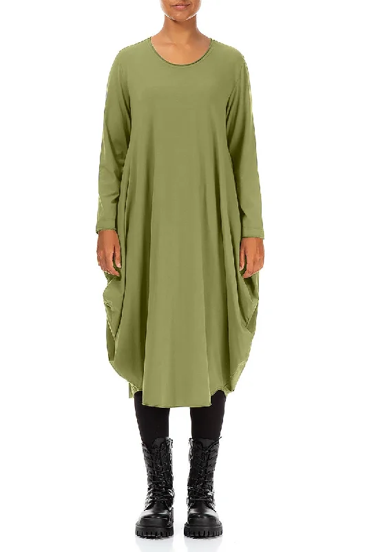 Wide Olive Cotton Dress