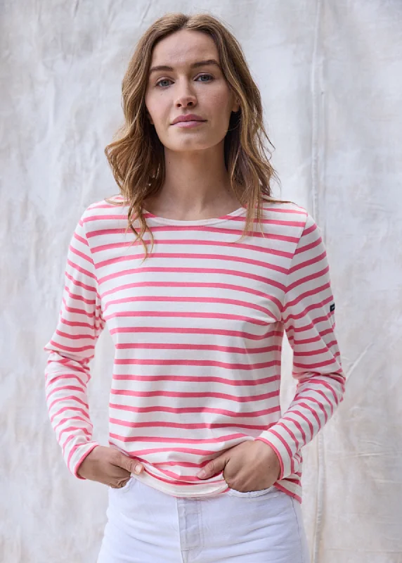 MINQUIDAME - Breton Striped Shirt with Long Sleeve | Soft Cotton | Women Fit (IVORY / PINK)