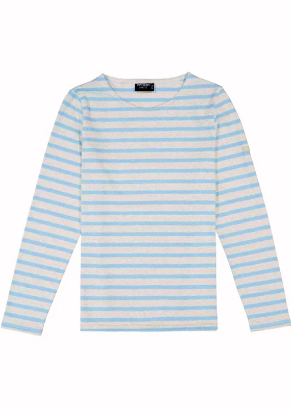 MINQUIDAME - Breton Striped Shirt with Long Sleeve | Soft Cotton | Women Fit (OATMEAL / OXYGEN BLUE)