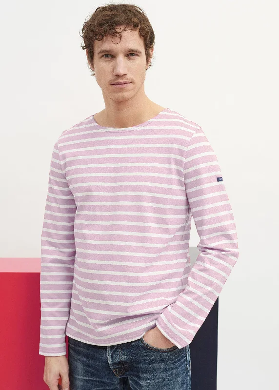 MINQUIERS MODERN - Authentic Breton Stripe Shirt | Soft Cotton | Men Fit (PALE PINK / WHITE)