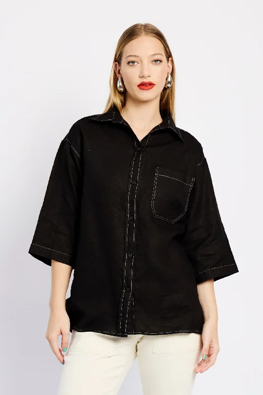 Oversized Linen Shirt in Black