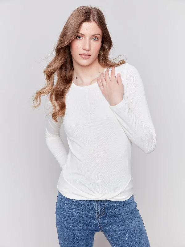 Soft Jersey Top with Front Knot Detail - Ecru