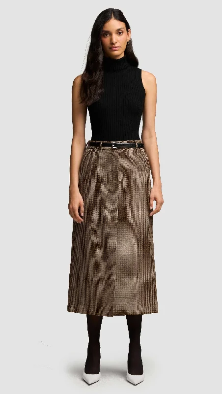 Tailored Skirt in Wool | Brown Houndstooth