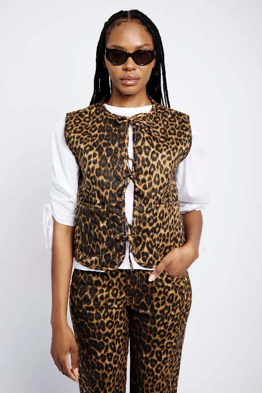 Tie Front Quilted Gilet in Animal