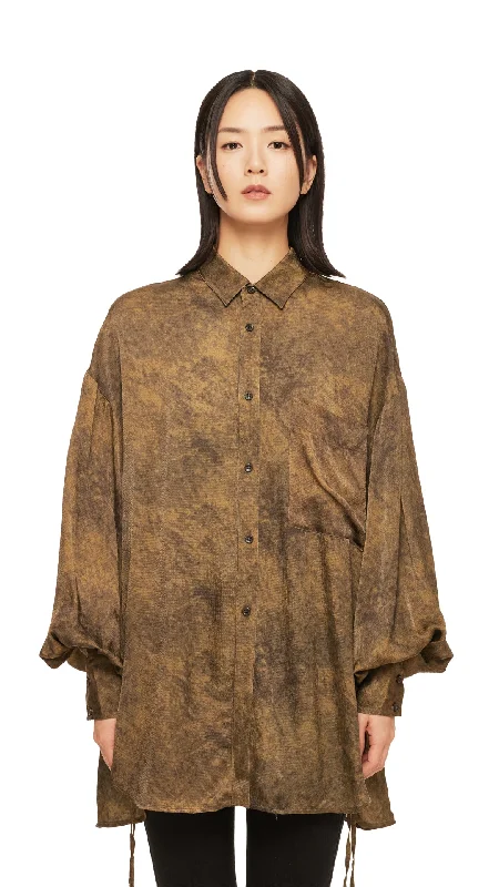 Stone Wash Effect Printed Oversize Shirt