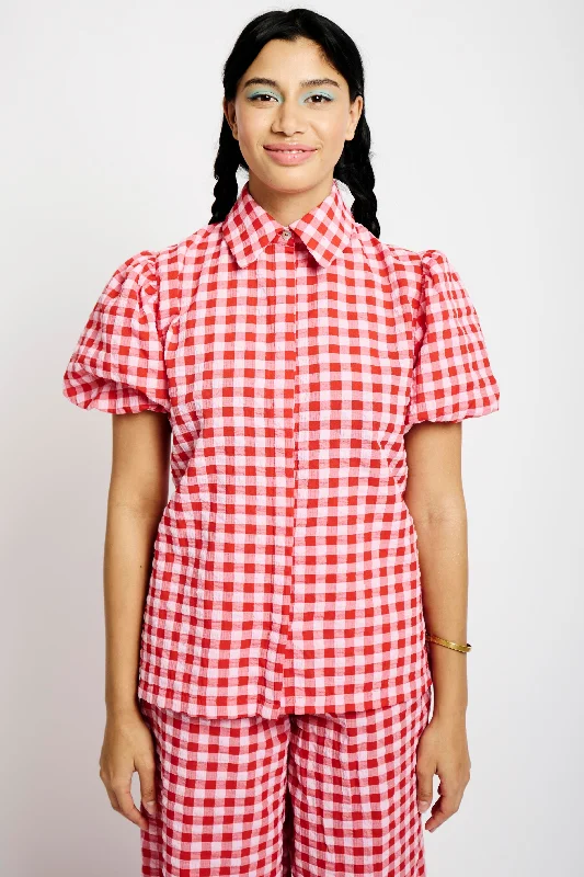 Balloon Sleeve Shirt in Red Gingham