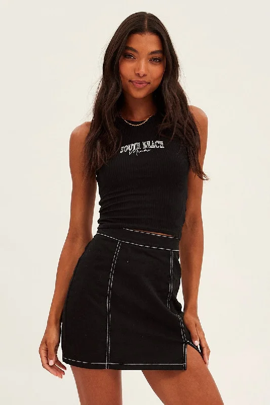 Black Crop Tank Embroidered Sleeveless