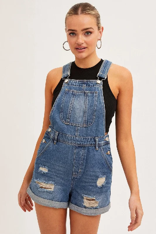 Blue Denim Overall Shorts