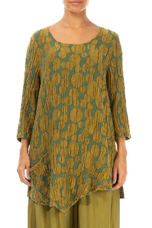 Side Pocket Golden Olive Circle Silk Linen Tunic