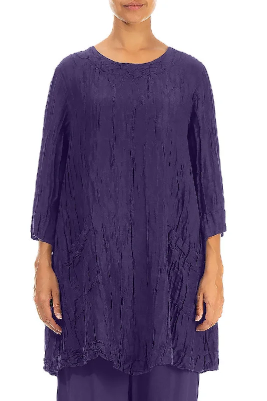 Two Pockets Purple Crinkled Silk Tunic