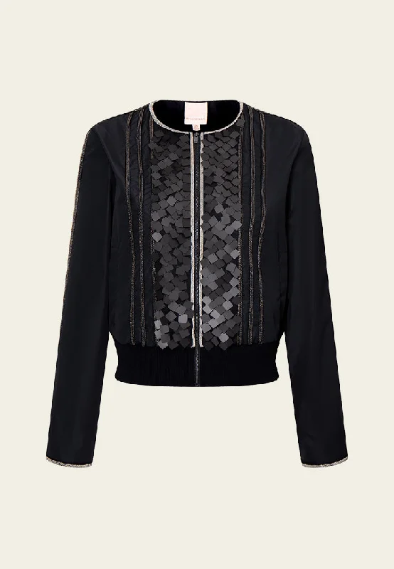 Ribbed-hem Metalic chain-detail Sequin-detail Cropped Jacket