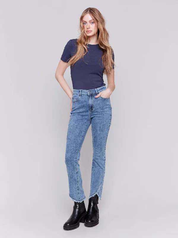 Front Tulip Hem Jeans - Medium Blue