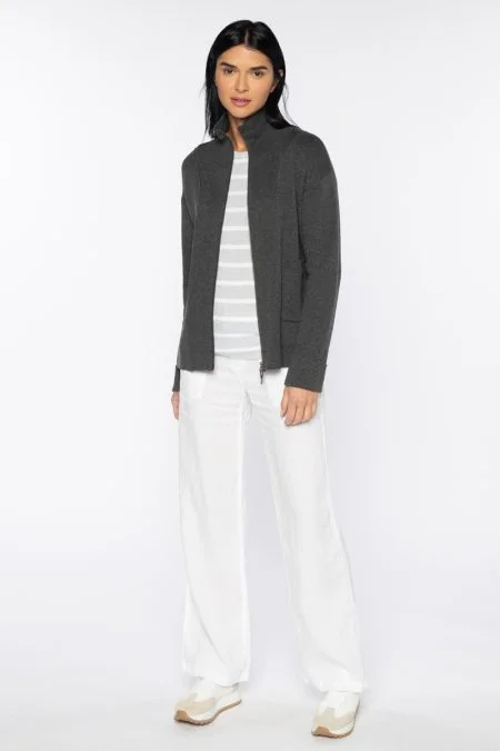 Kinross Cashmere Doubleknit Zip Mock Cardi