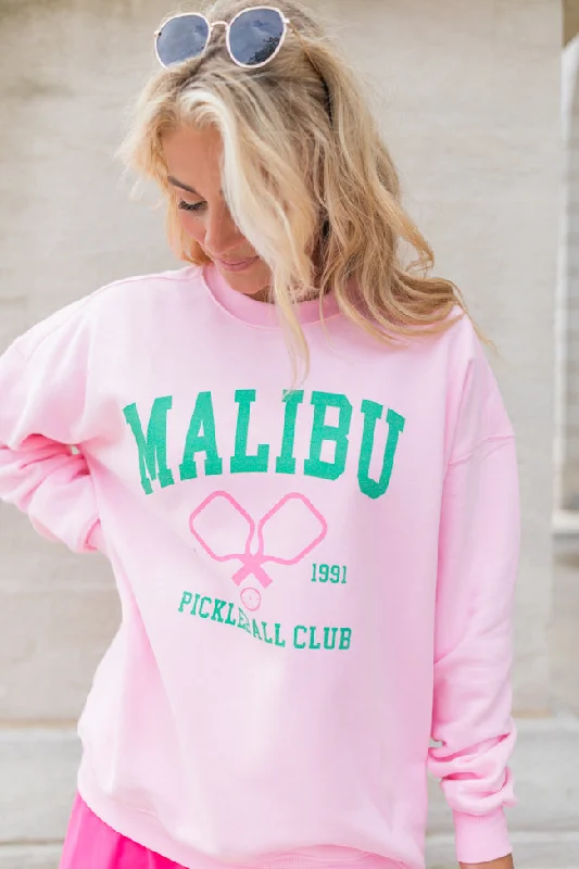 Malibu Pickleball Light Pink Oversized Graphic Sweatshirt