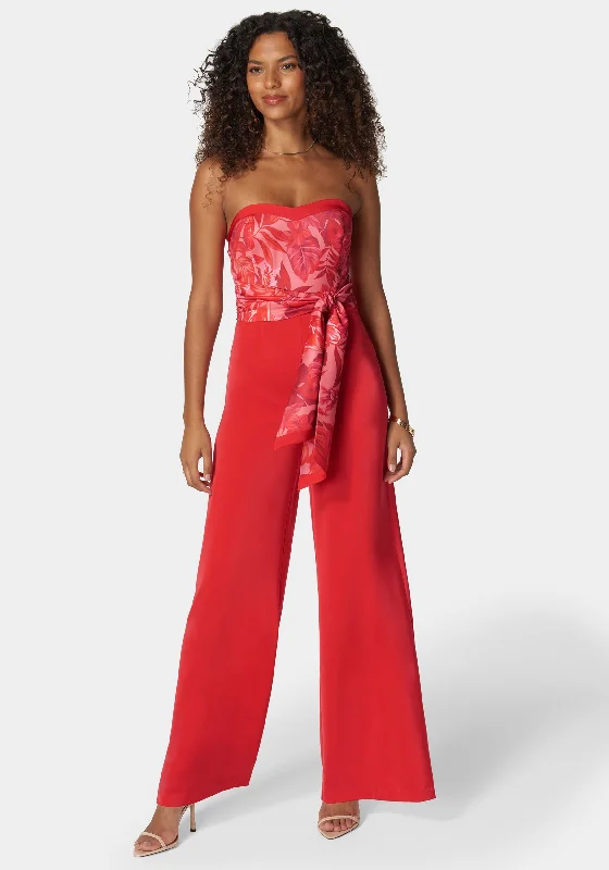 Satin Tie Front Scarf Ultra Wide Leg Jumpsuit