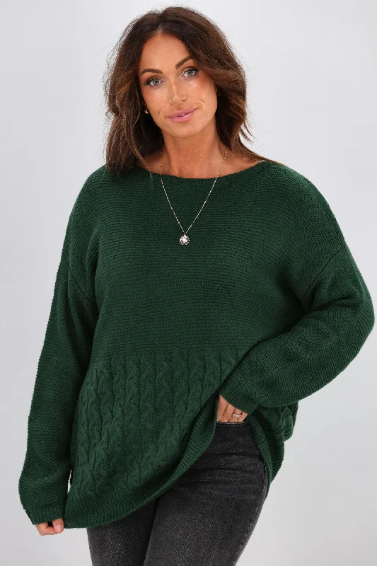 Shine On Label Maria Cable Detail Drop Shoulder Jumper Forest Green