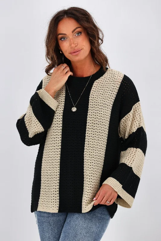 Shine On Label Vertical Stripe Jumper Black Oatmeal