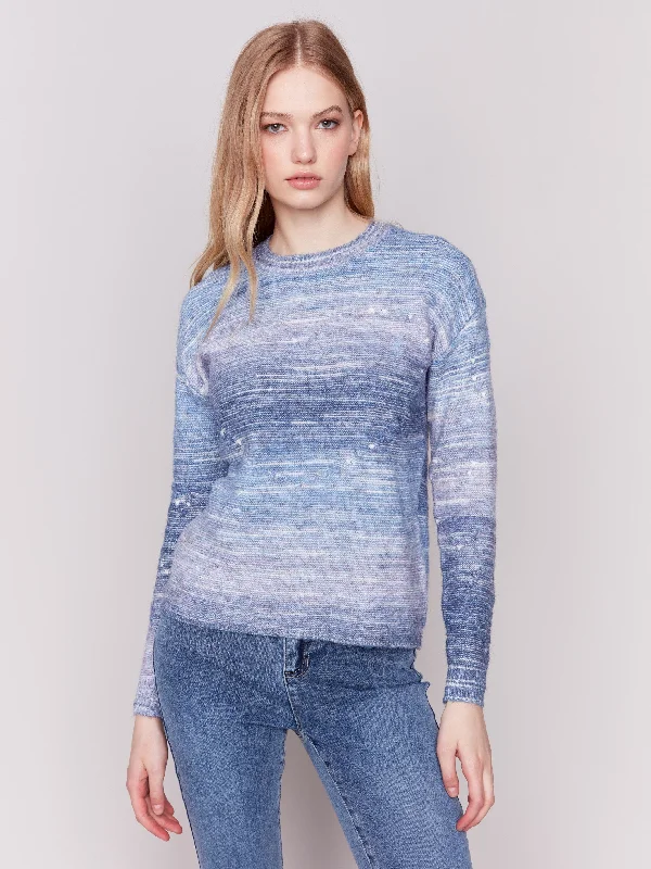 Space Dye Knit Sweater with Drop Shoulders - Blue