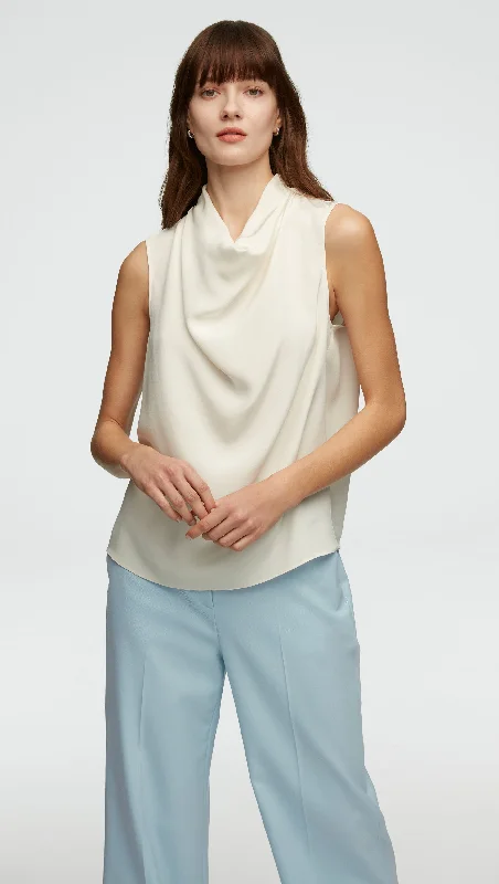 Cowl Top in Silk Crepe | Ivory