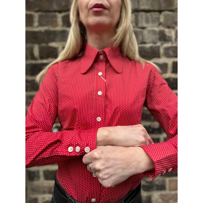 Mr Bridger - Women's 'The Lola' Cherry Red and White Pindot Beagle Collar - Shirt