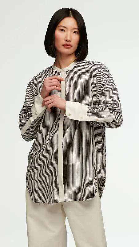 Tuxedo Shirt in Yarn-Dyed Viscose | Navy Stripe